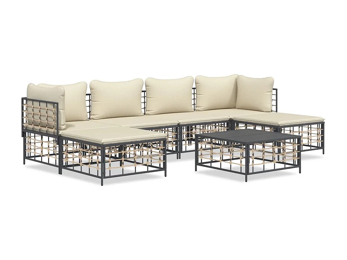 Salon de jardin 7 pcs avec coussins anthracite résine tressée