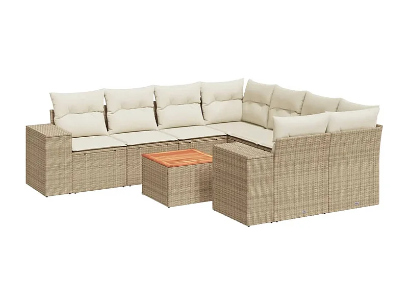 Salon de jardin avec coussins 9 pcs beige résine tressée