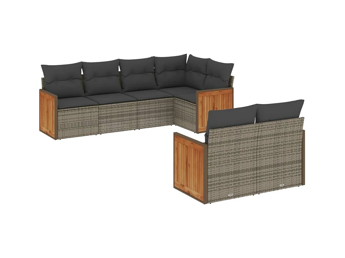 Salon de jardin avec coussins 7 pcs gris résine tressée