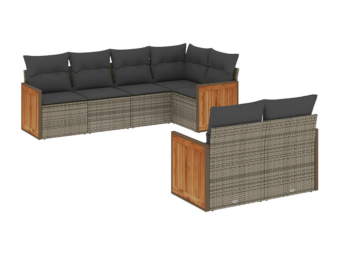 Salon de jardin avec coussins 7 pcs gris résine tressée