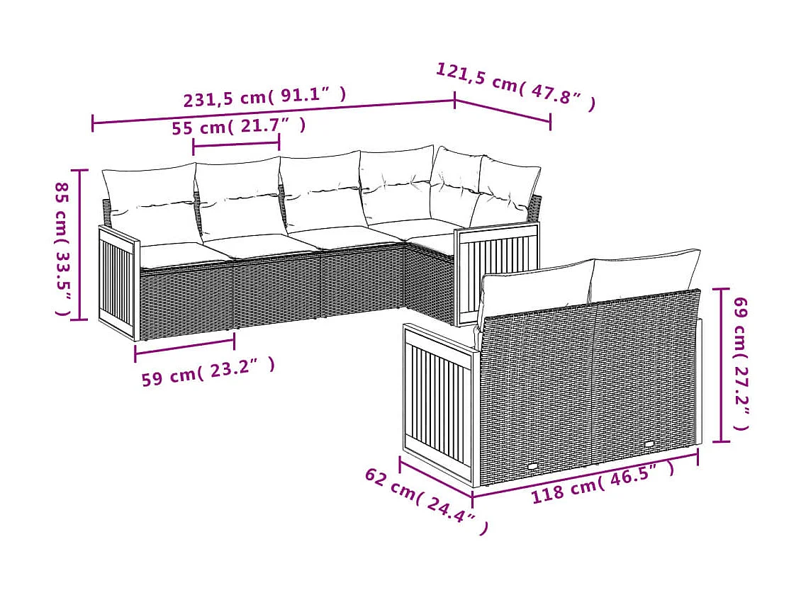 Salon de jardin avec coussins 7 pcs gris résine tressée