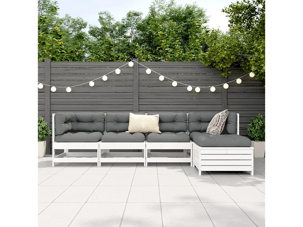 Salon de jardin 5 pcs blanc bois massif de pin