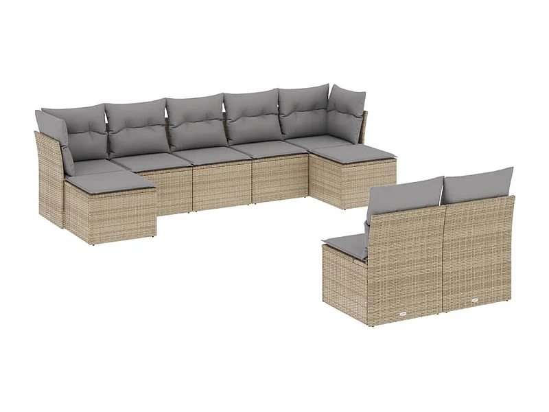 Salon de jardin avec coussins 9 pcs beige résine tressée