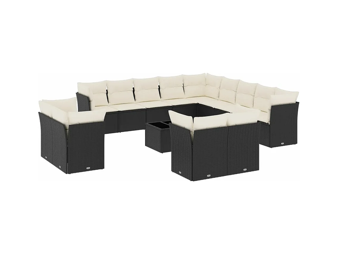 Salon de jardin avec coussins 14 pcs noir résine tressée