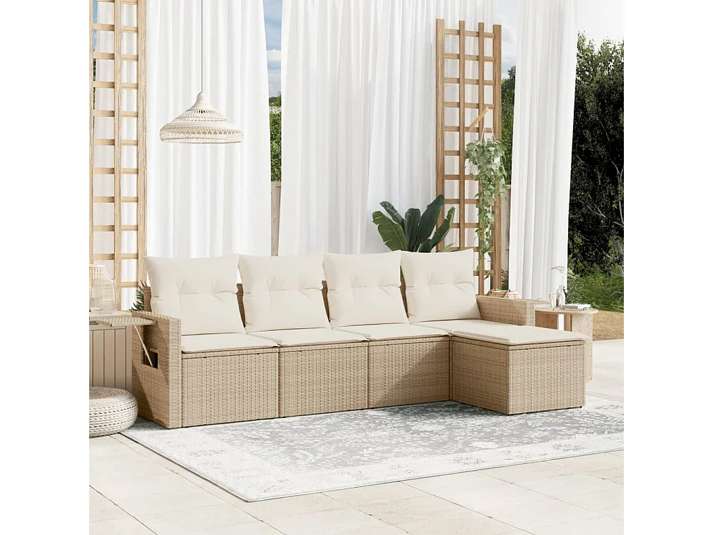 Salon de jardin avec coussins 5 pcs beige résine tressée