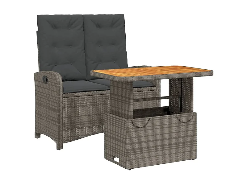 Ensemble à manger de jardin et coussins 2 pcs gris rotin