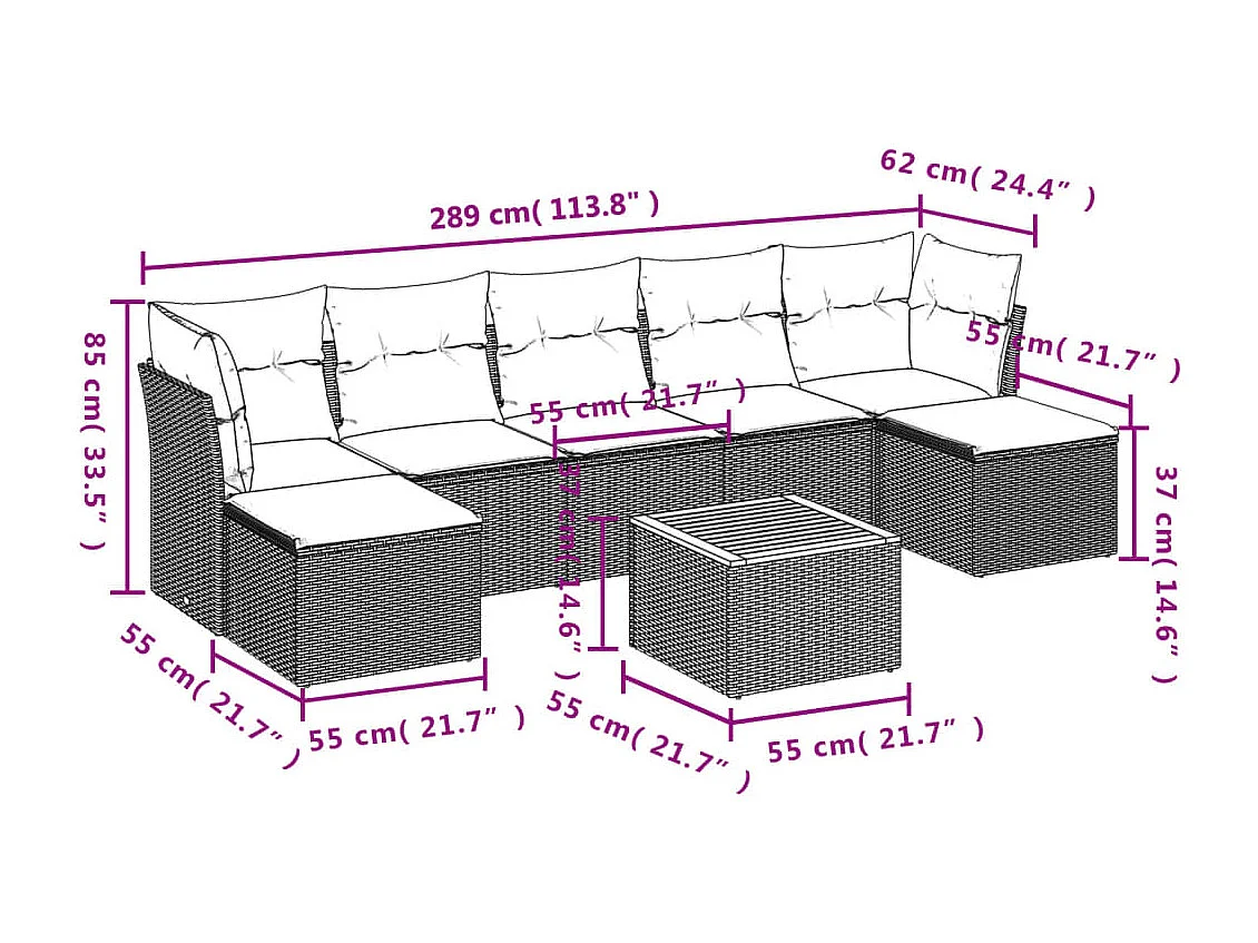 Salon de jardin avec coussins 8 pcs beige résine tressée