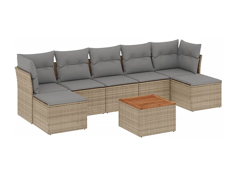 Salon de jardin avec coussins 8 pcs beige résine tressée