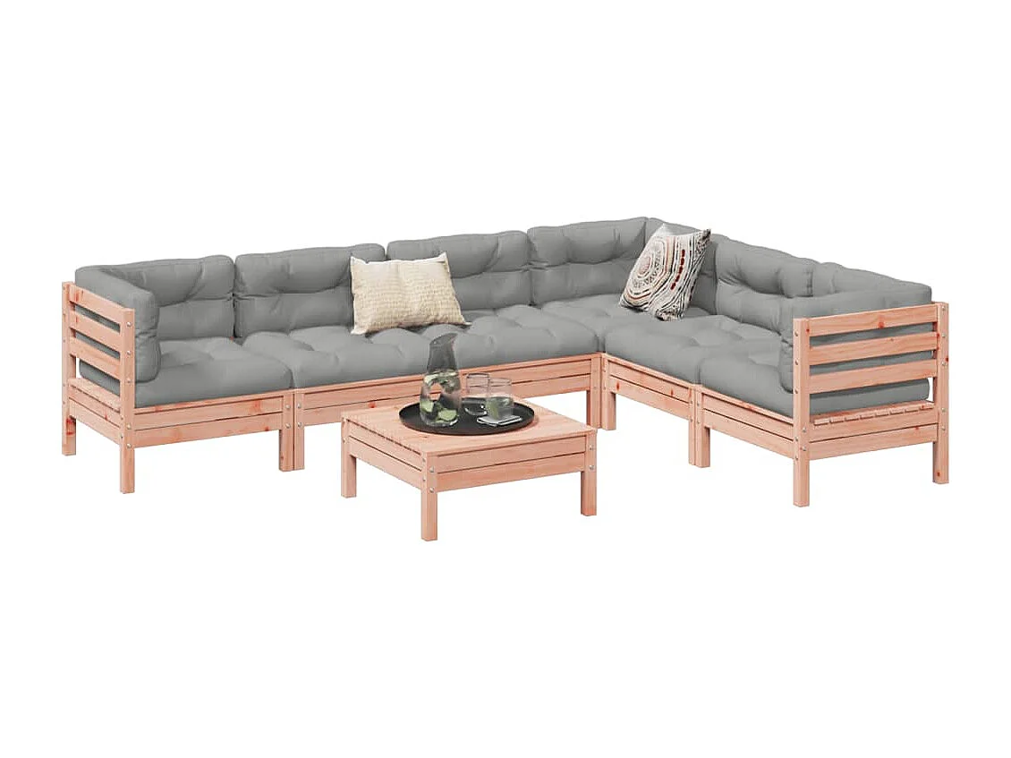 Salon de jardin 7 pcs et coussins bois massif sapin de douglas