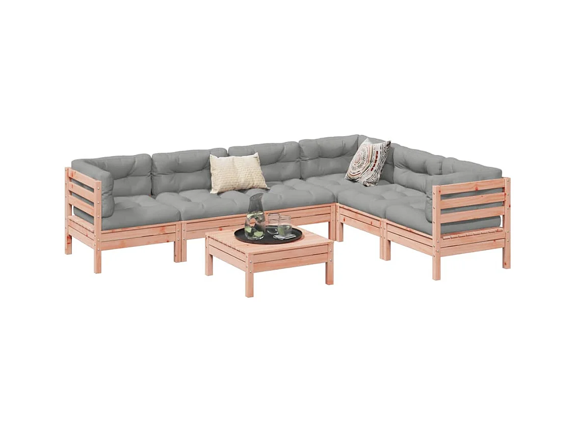 Salon de jardin 7 pcs et coussins bois massif sapin de douglas