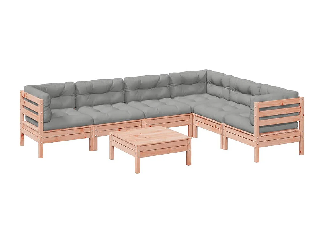 Salon de jardin 7 pcs et coussins bois massif sapin de douglas