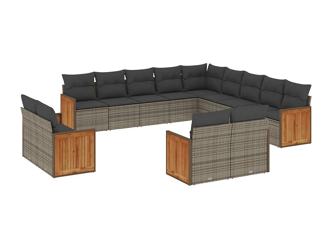 Salon de jardin avec coussins 13 pcs gris résine tressée