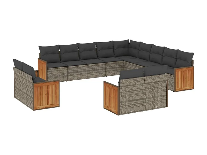Salon de jardin avec coussins 13 pcs gris résine tressée
