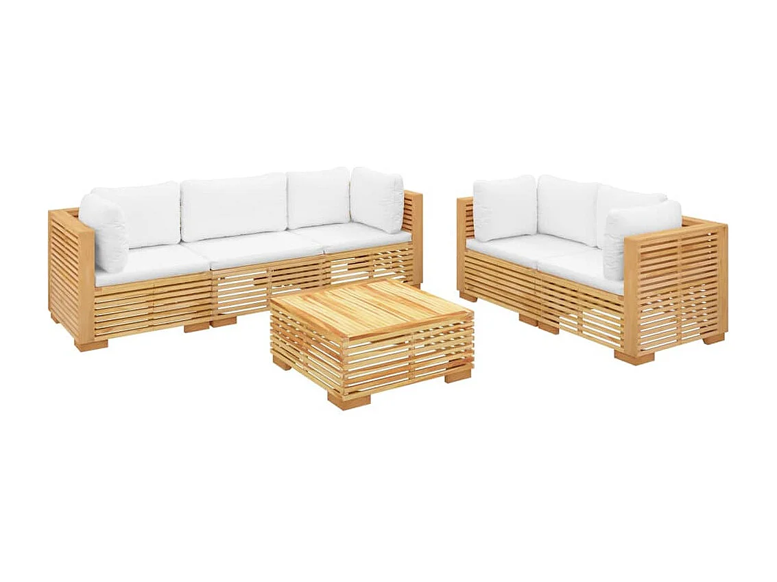 Salon de jardin 6 pcs avec coussins Bois de teck solide