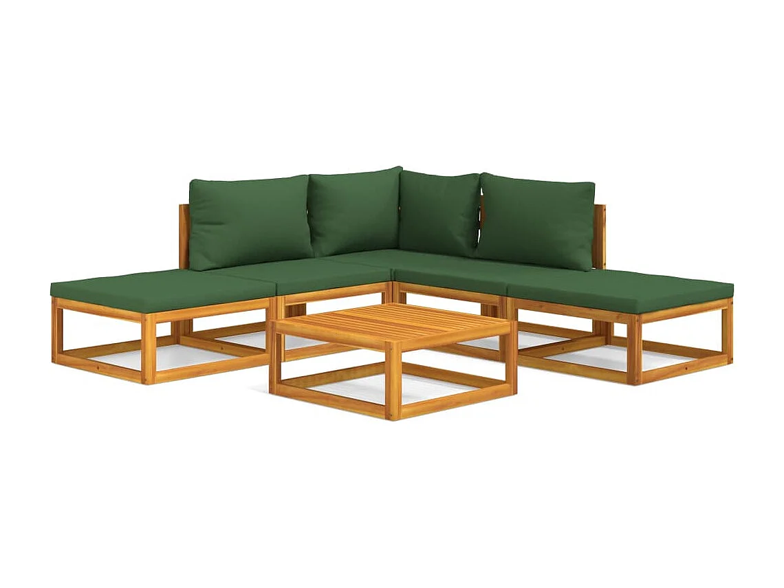 Salon de jardin 6 pcs avec coussins vert bois massif
