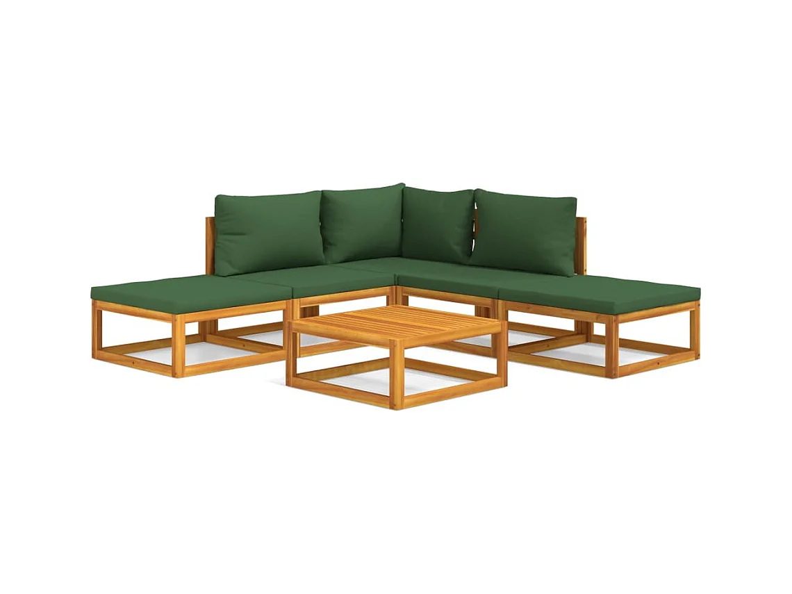 Salon de jardin 6 pcs avec coussins vert bois massif