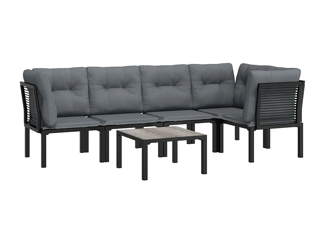 Salon de jardin 6 pcs noir et gris résine tressée