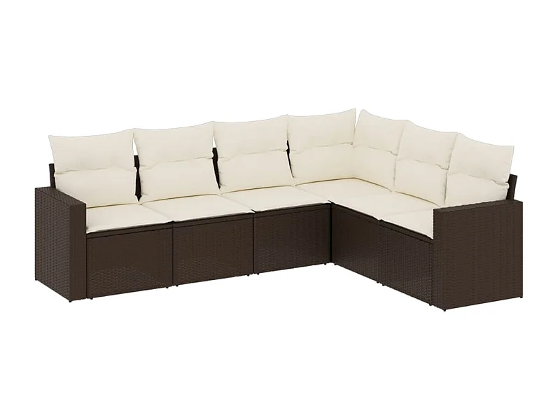 Salon de jardin avec coussins 6 pcs marron résine tressée