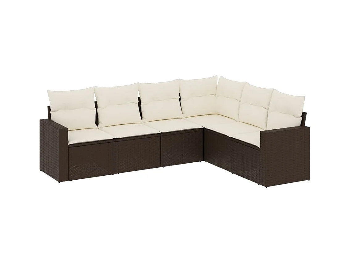 Salon de jardin avec coussins 6 pcs marron résine tressée