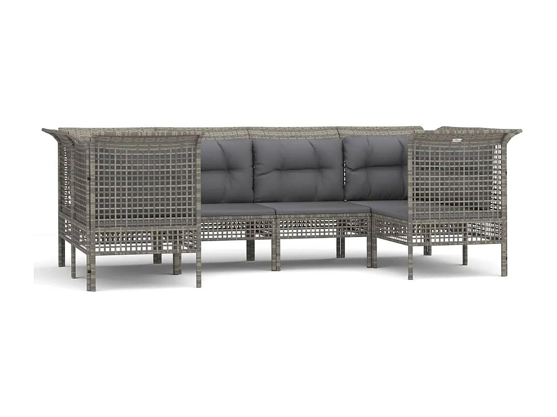 Salon de jardin 6 pcs avec coussins Gris Résine tressée