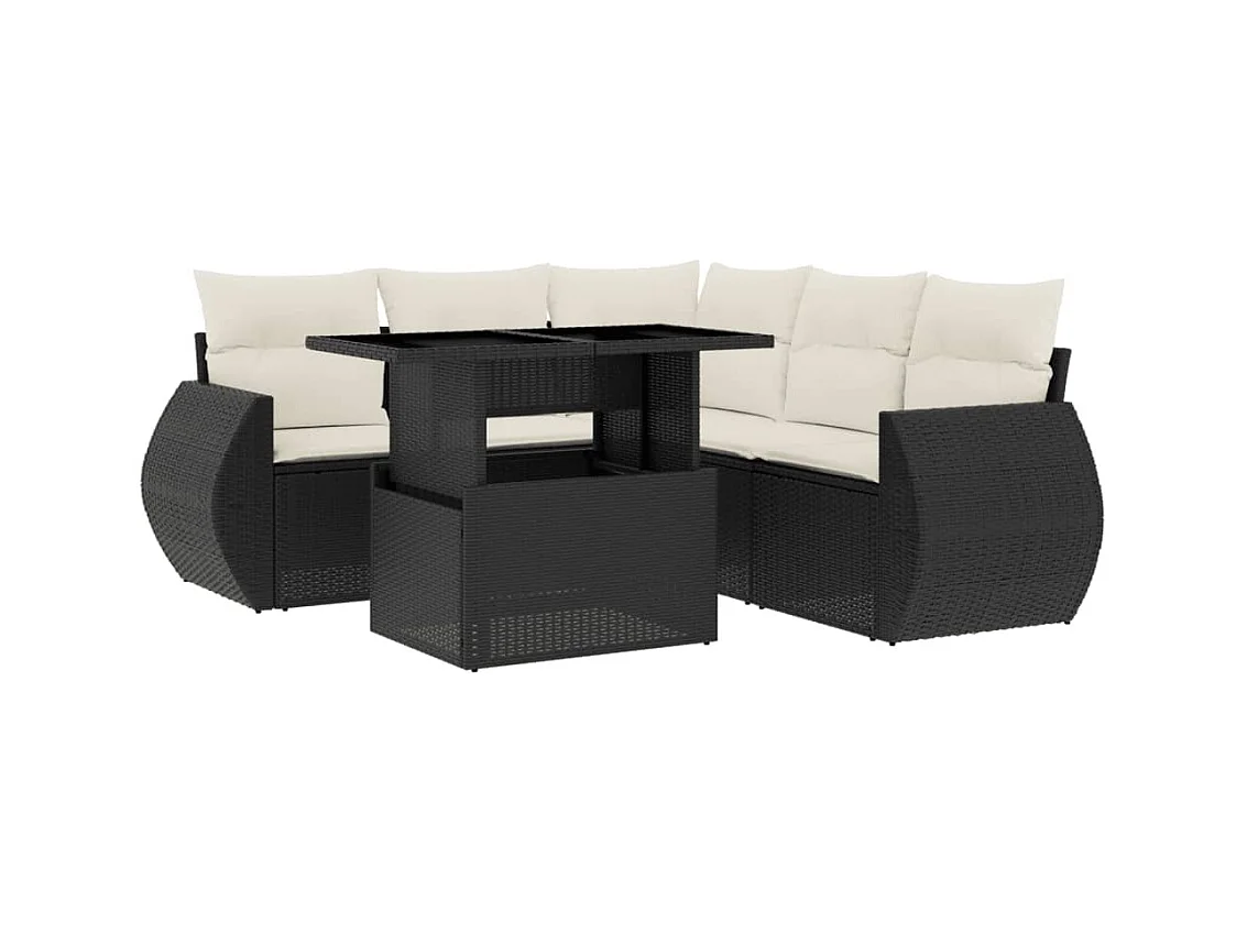 Salon de jardin 6 pcs avec coussins noir résine tressée