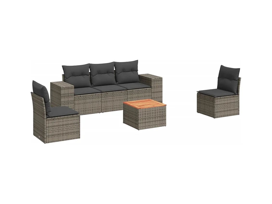 Salon de jardin 6 pcs avec coussins gris résine tressée