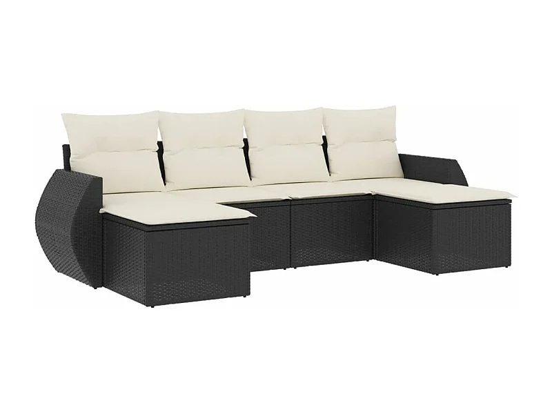 Salon de jardin 6 pcs avec coussins noir résine tressée