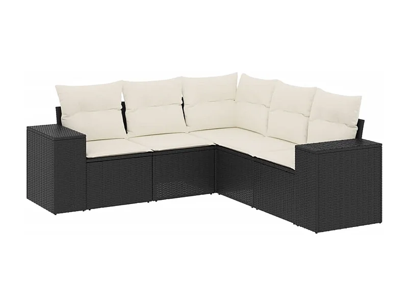 Salon de jardin 5 pcs avec coussins noir résine tressée