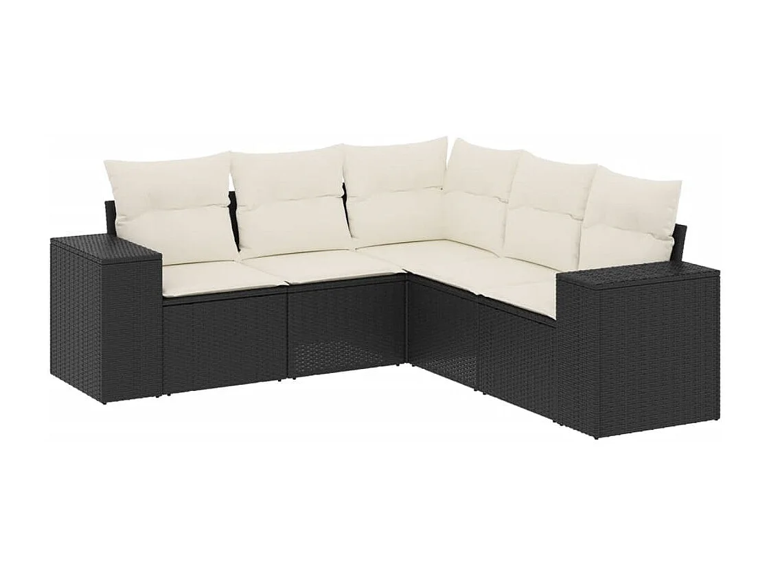 Salon de jardin 5 pcs avec coussins noir résine tressée