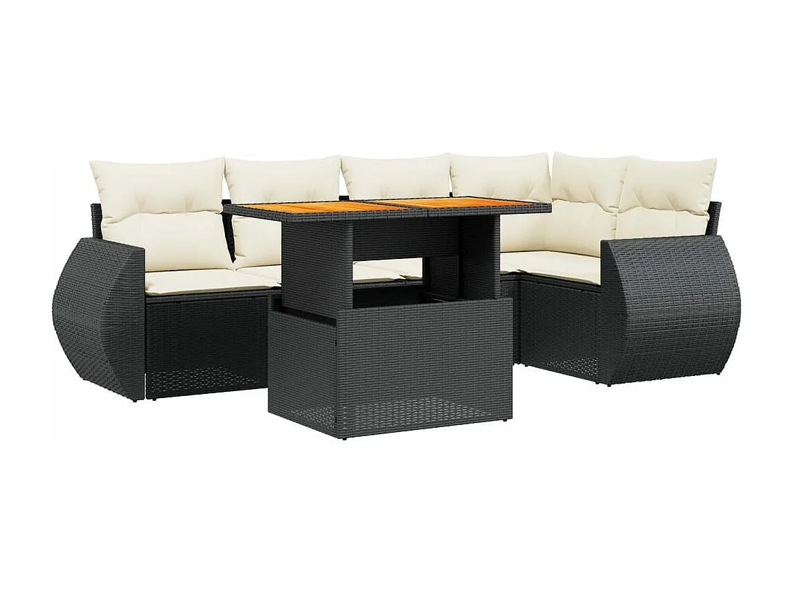 Salon de jardin 6 pcs avec coussins noir résine tressée