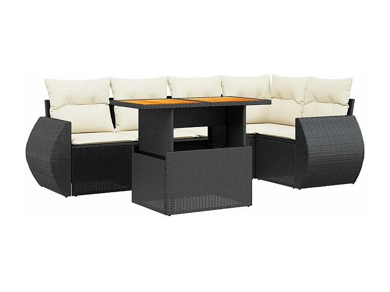 Salon de jardin 6 pcs avec coussins noir résine tressée
