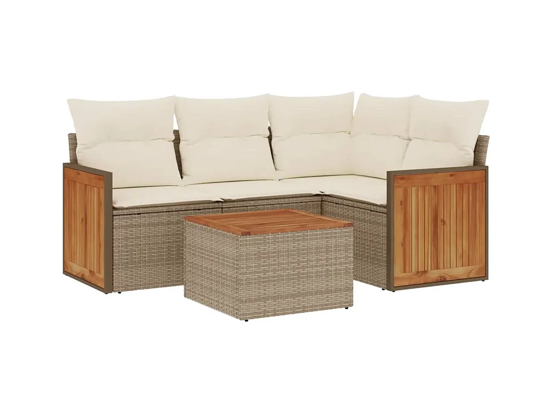 Salon de jardin avec coussins 5 pcs beige résine tressée