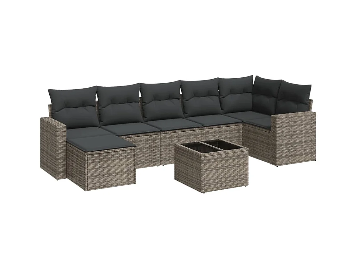 Salon de jardin 8 pcs avec coussins gris résine tressée