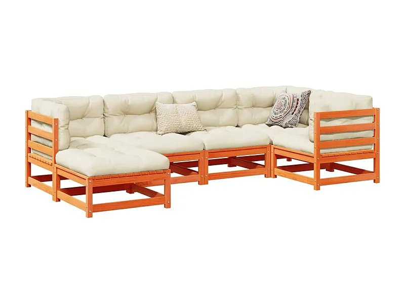 Salon de jardin 6 pcs avec coussins cire marron bois pin massif