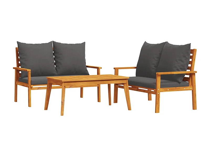 Salon de jardin 3 pcs avec coussins bois massif d'acacia