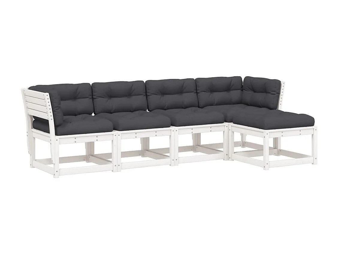 Salon de jardin 5 pcs avec coussins blanc bois massif de pin