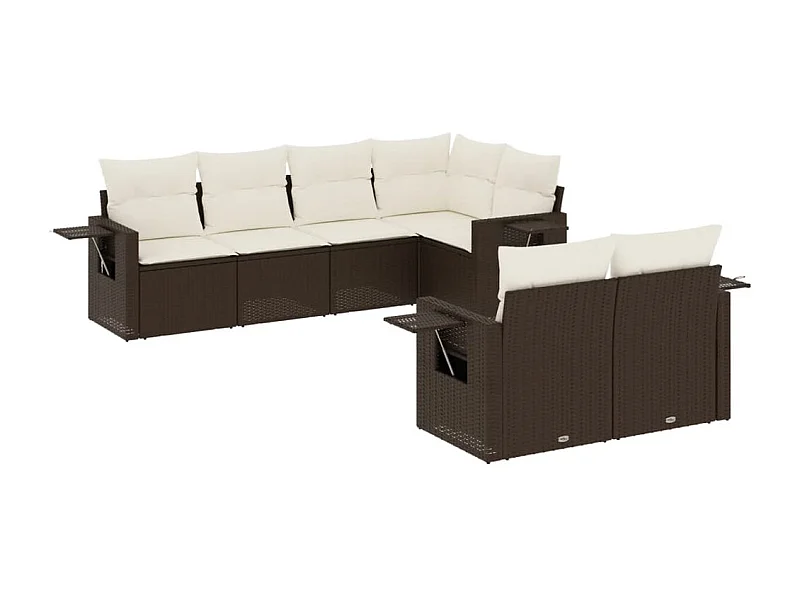 Salon de jardin avec coussins 7 pcs marron résine tressée