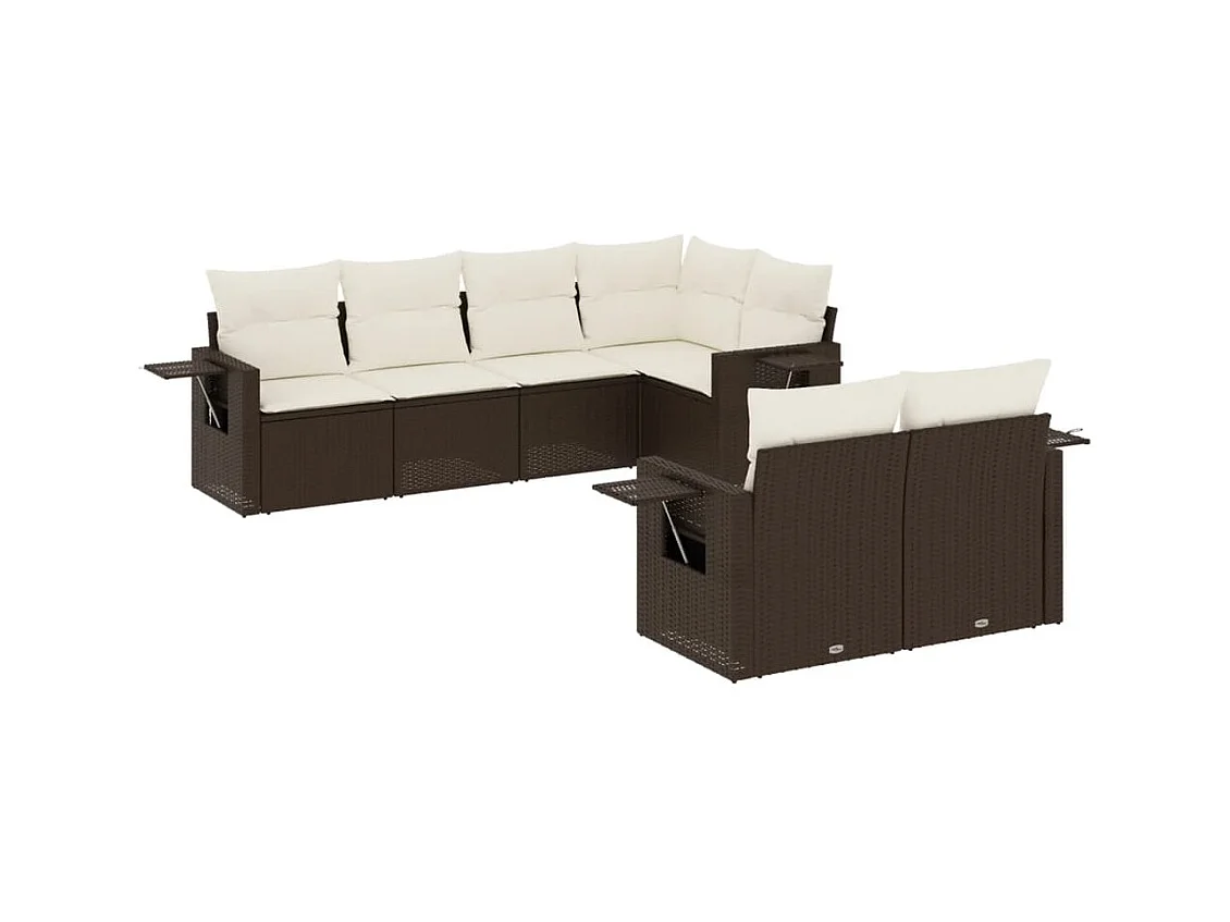 Salon de jardin avec coussins 7 pcs marron résine tressée