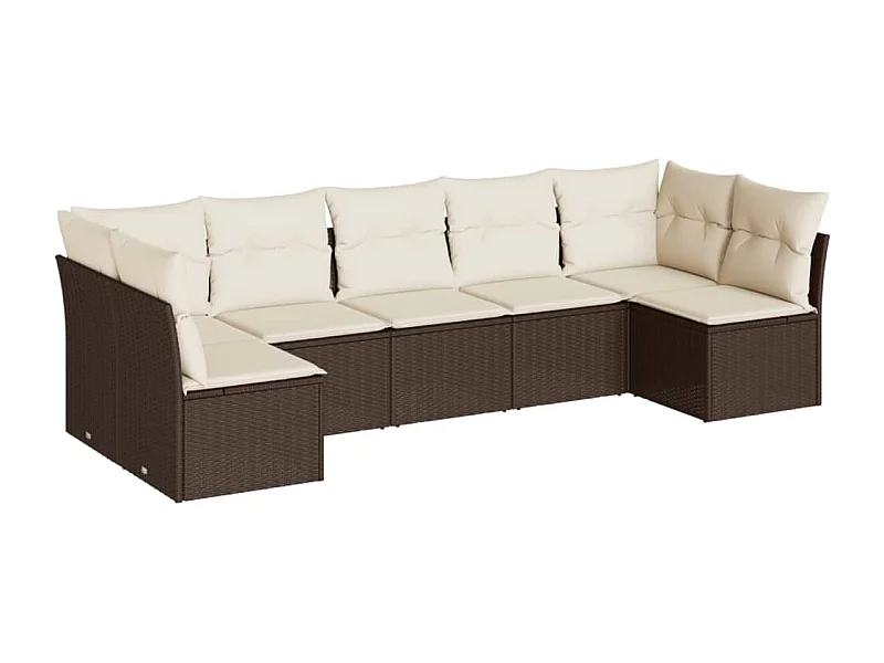 Salon de jardin avec coussins 7 pcs marron résine tressée