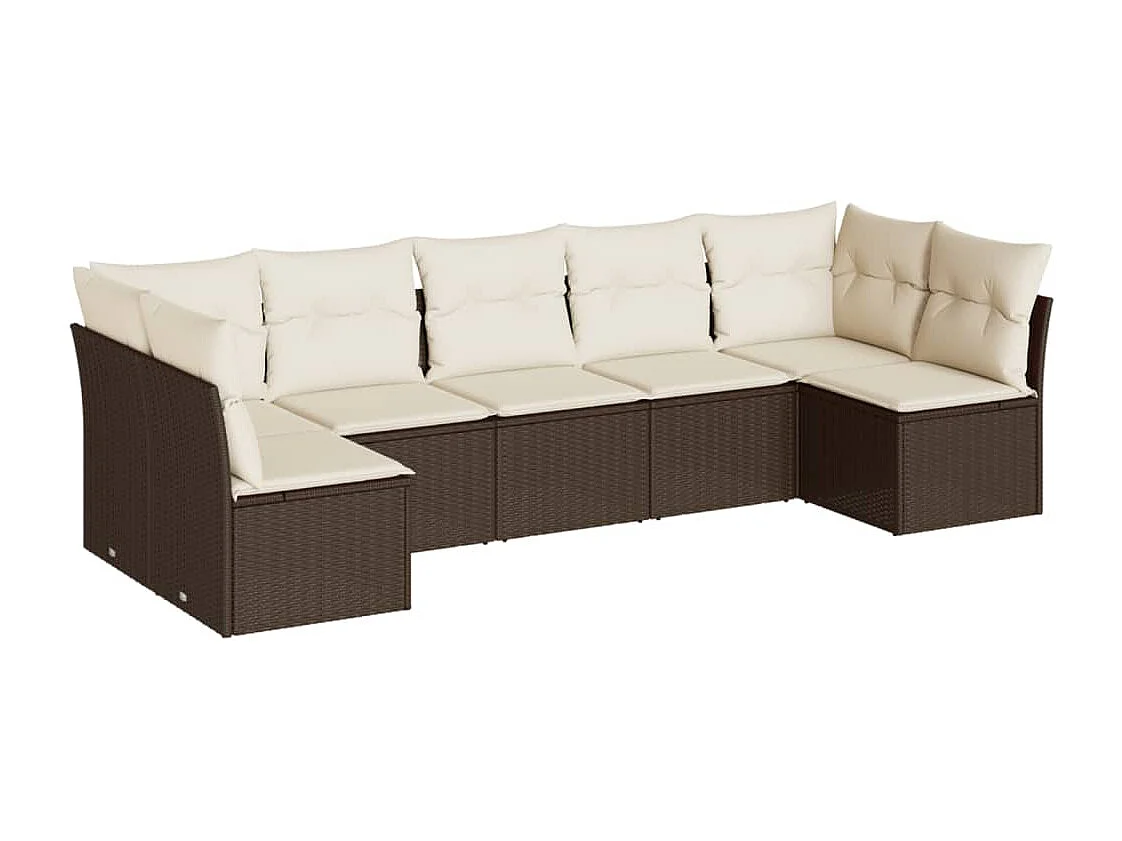 Salon de jardin avec coussins 7 pcs marron résine tressée