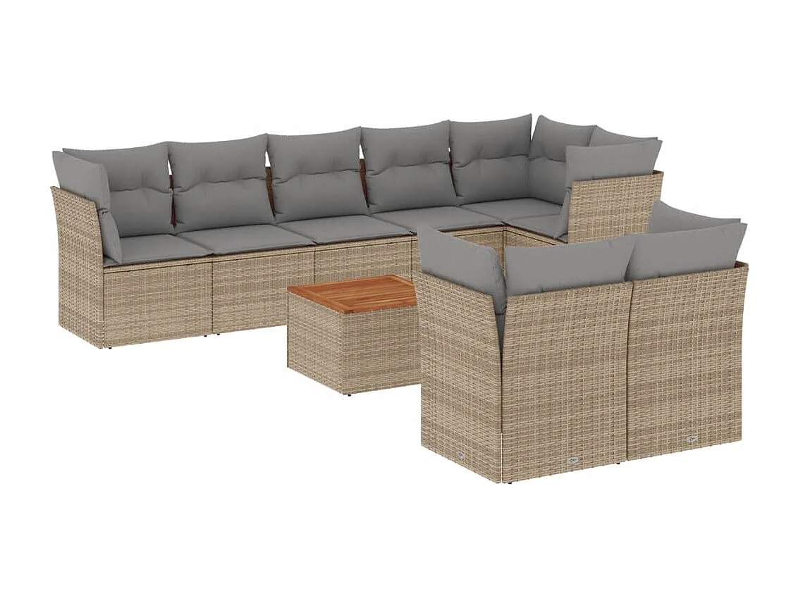 Salon de jardin avec coussins 9pcs mélange beige résine tressée