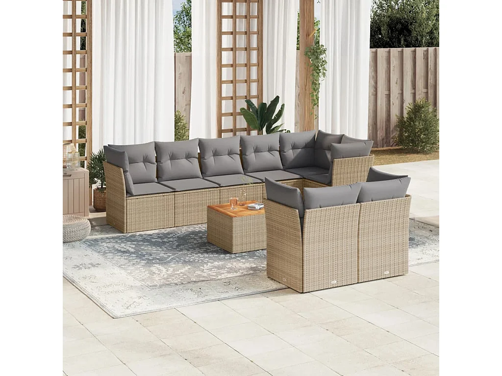 Salon de jardin avec coussins 9pcs mélange beige résine tressée