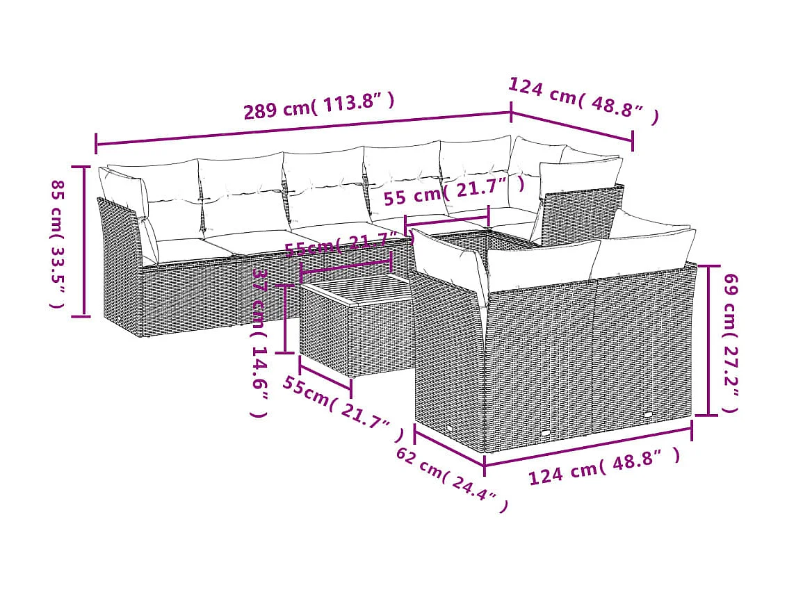 Salon de jardin avec coussins 9pcs mélange beige résine tressée