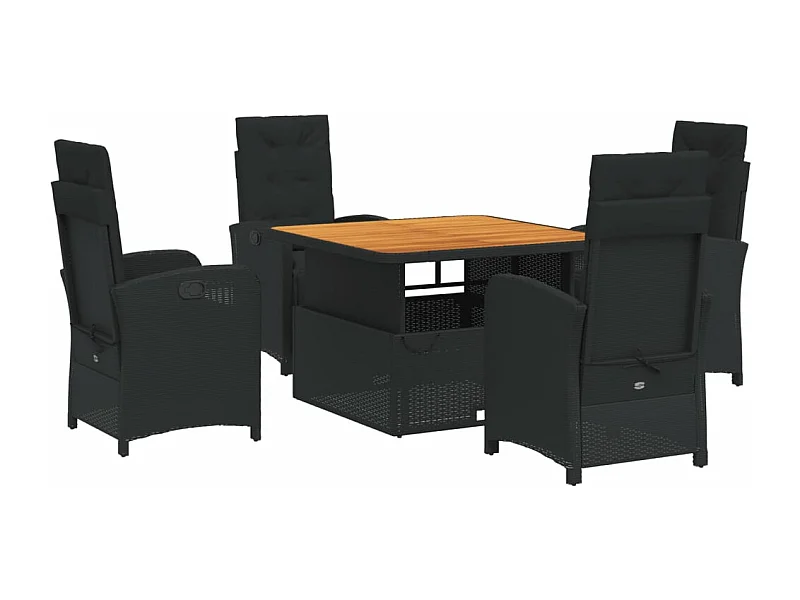 Ensemble à manger de jardin coussins 5pcs Noir Résine tressée