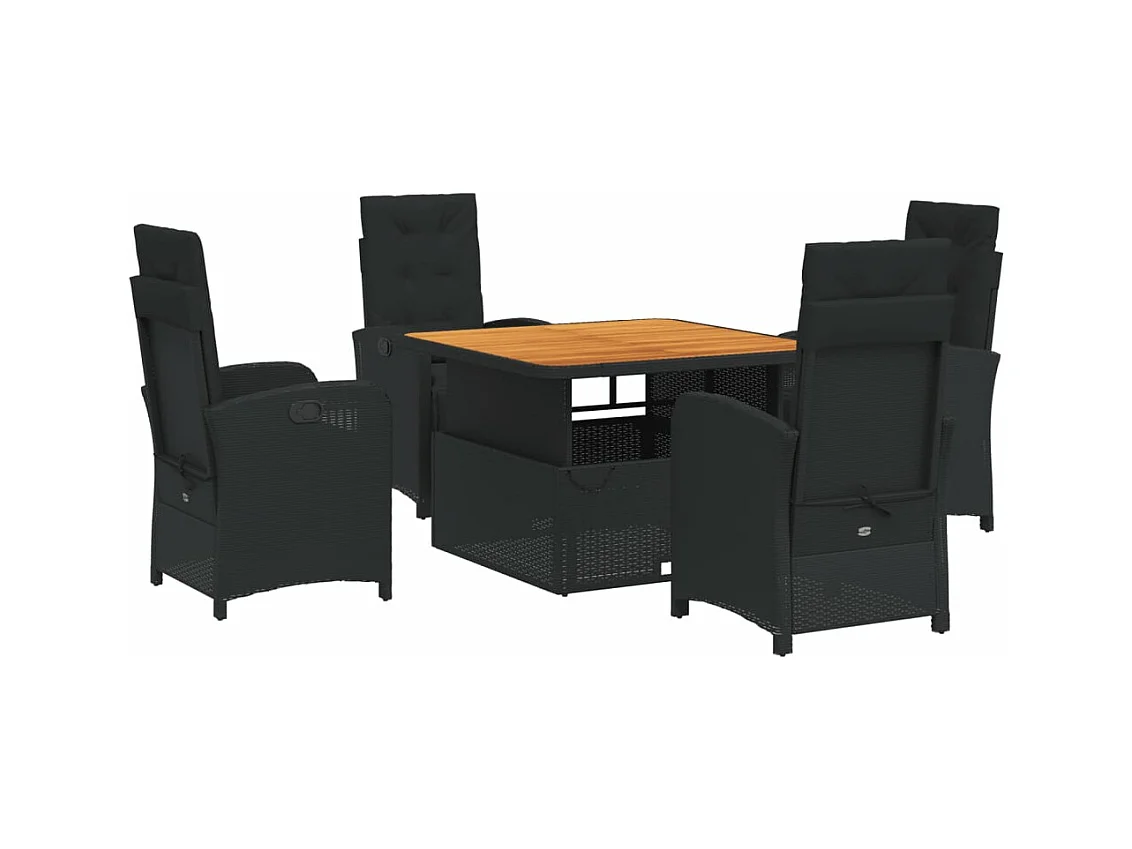 Ensemble à manger de jardin coussins 5pcs Noir Résine tressée