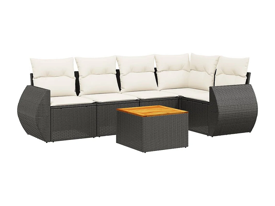 Salon de jardin 6 pcs avec coussins noir résine tressée