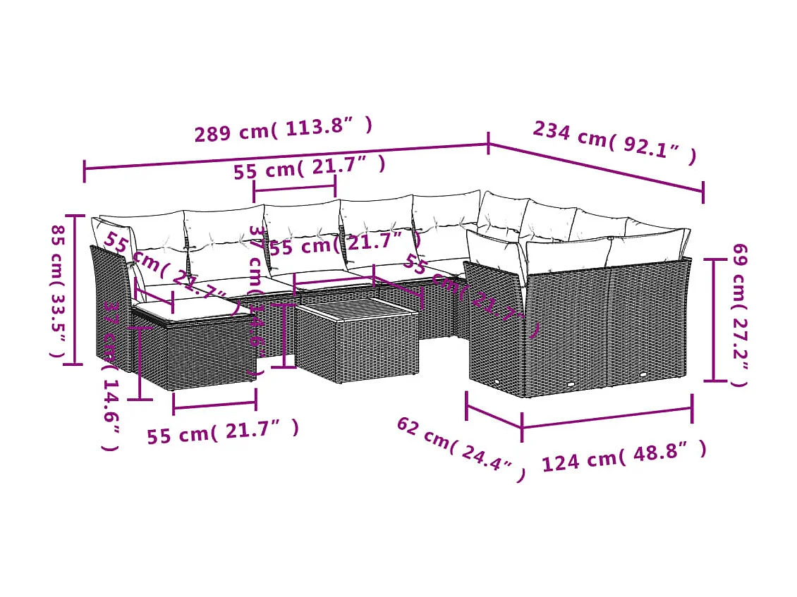 Salon de jardin 11 pcs avec coussins gris résine tressée