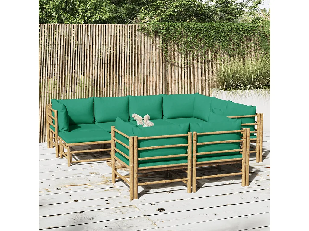 Salon de jardin 10 pcs avec coussins vert bambou