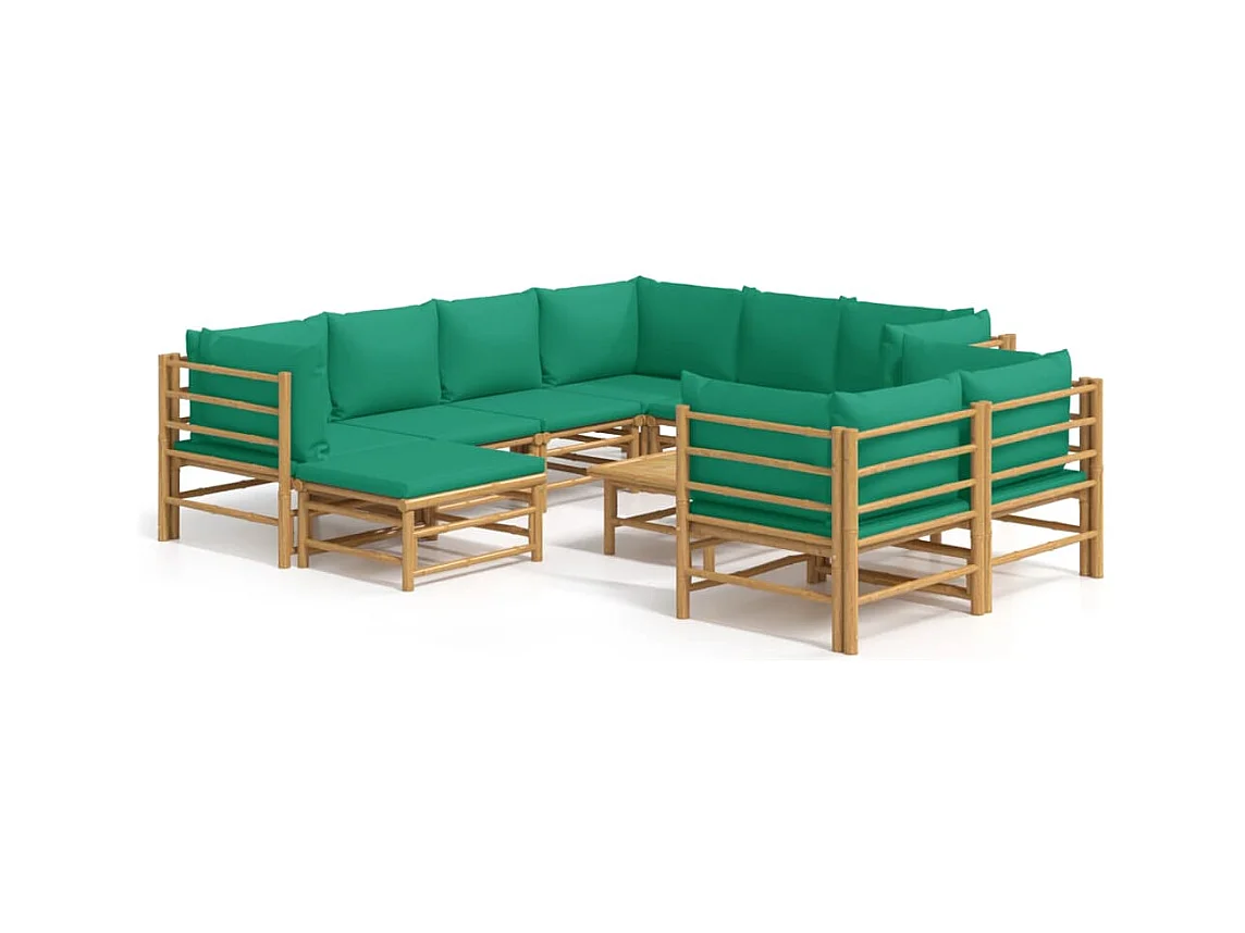 Salon de jardin 10 pcs avec coussins vert bambou