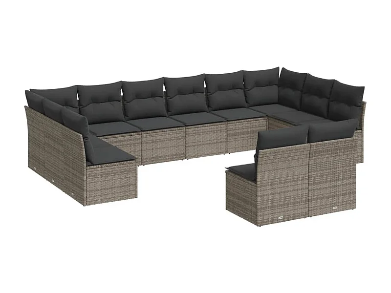 Salon de jardin avec coussins 12 pcs gris résine tressée